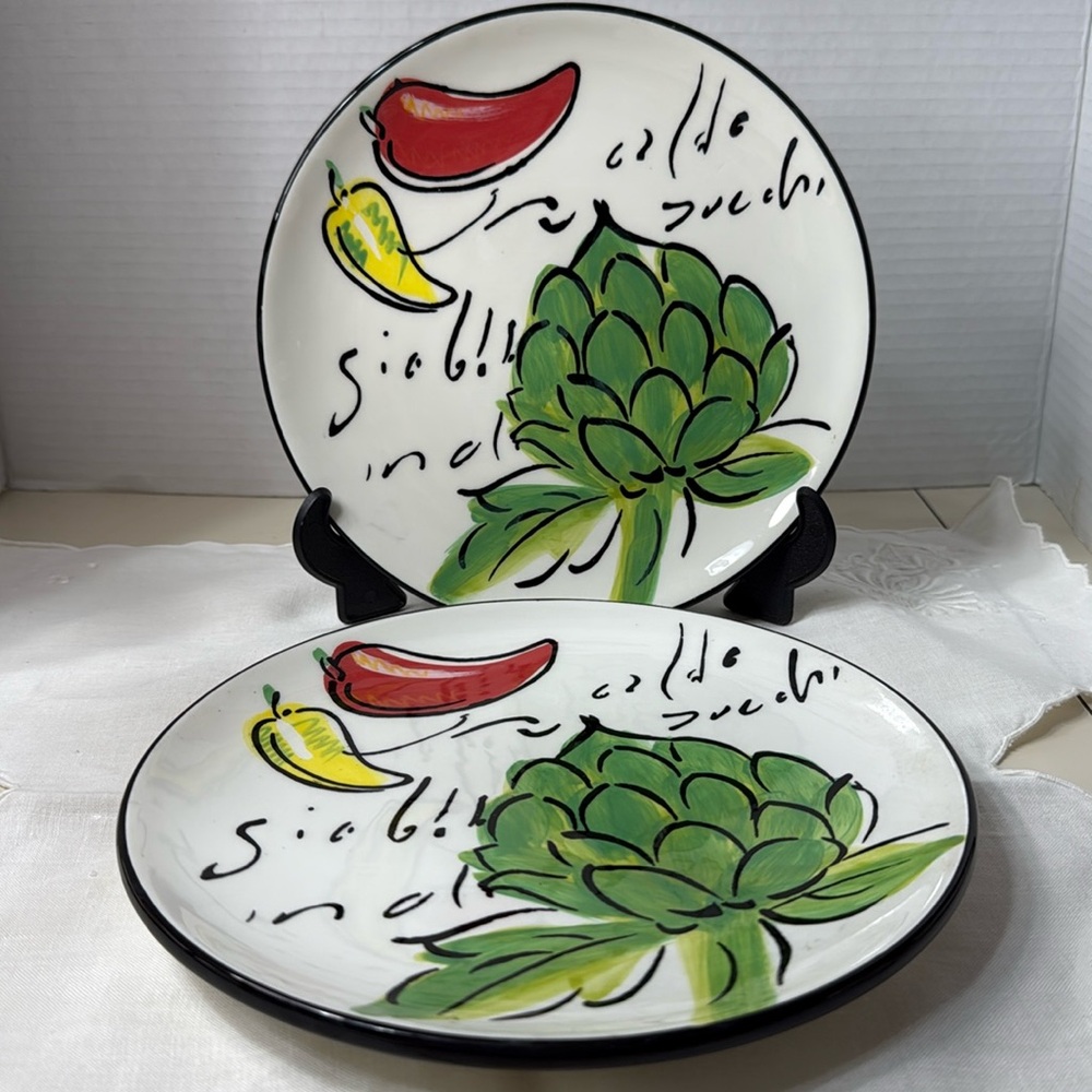 2 Pc Certified International Pamela Gladding Italian Vibe Salad Luncheon Plates